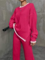 Compleu Tricotat cu Pantalon Ernesta Roz - imagine 3