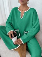 Compleu Tricotat cu Pantalon Zinia Verde - imagine 3