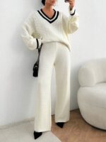 Compleu Tricotat cu Pantalon Azumi Alb