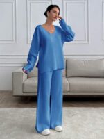 Compleu Tricotat cu Pantalon Amelia Albastru - imagine 3