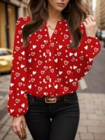 Bluza Dama Orsolia Rosie cu Print Inimioare Albe