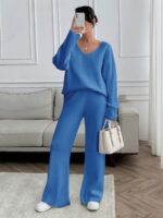 Compleu Tricotat cu Pantalon Amelia Albastru