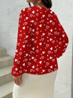 Bluza Dama Orsolia Rosie cu Print Inimioare Albe - imagine 2