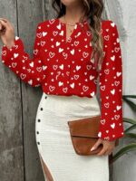 Bluza Dama Orsolia Rosie cu Print Inimioare Albe - imagine 3
