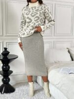 Compleu Tricotat cu Fusta Lunga Glade Gri - imagine 4