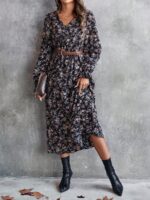 Rochie Midi Aurela Neagra cu Print Floral - imagine 5