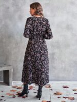 Rochie Midi Aurela Neagra cu Print Floral - imagine 2