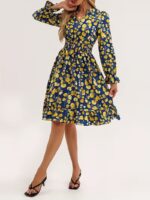 Rochie Scurta Darinka Albastra Inflorata - imagine 3