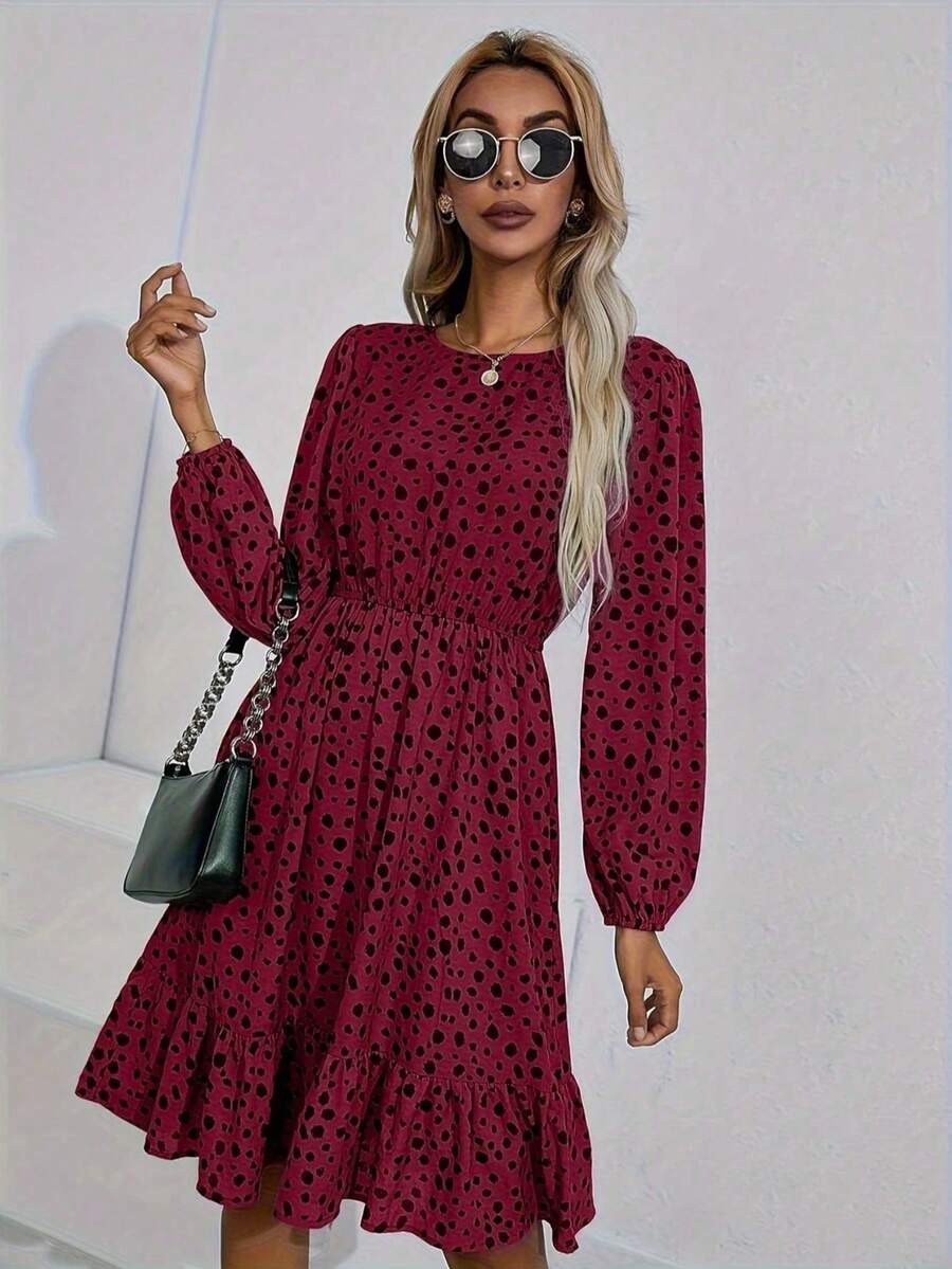 112 Rochie Scurta Lanisa Grena cu Print Negru - imagine 1