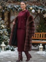 Compleu Tricotat format din Rochie fara Maneci si Bluza Luzmila Grena - imagine 3