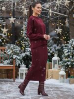 Compleu Tricotat format din Rochie fara Maneci si Bluza Luzmila Grena