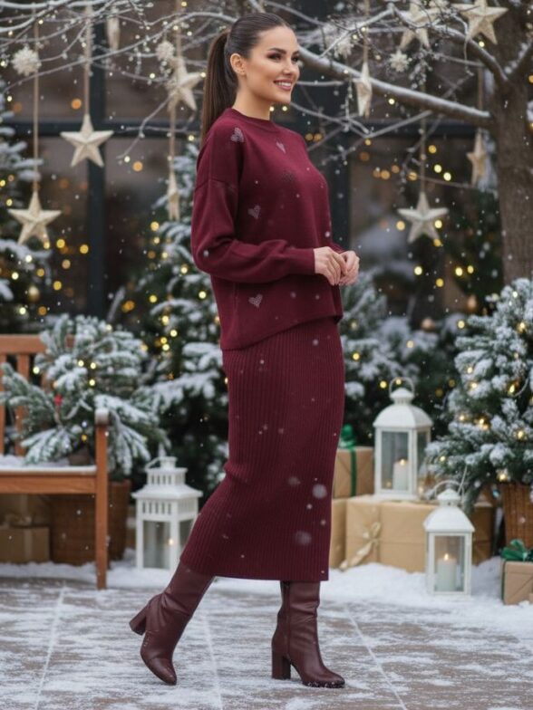 Compleu Tricotat format din Rochie fara Maneci si Bluza Luzmila Grena