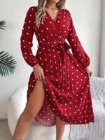 Rochie Midi Nardy Rosie Plisata cu Buline Albe