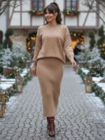 Compleu Tricotat format din Rochie fara Maneci si Bluza Gianna Maro Deschis