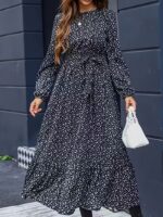 Rochie Midi Irene Neagra cu Buline Albe