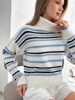 Pulover Tricotat Katalina Alb cu dungi