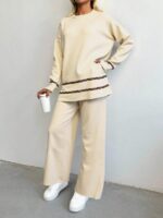 Compleu Tricotat cu Pantalon Marlina Crem - imagine 3