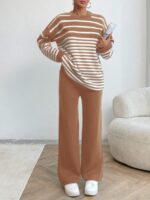 Compleu Tricotat cu Pantalon Caroline Maro cu Dungi Albe