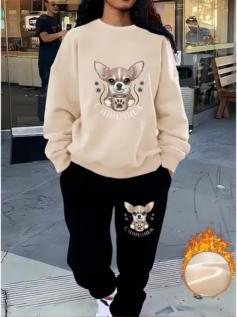 14 Trening Dama Sofya format din Pantalon Negru si Bluza Crem - imagine 1