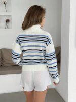 Pulover Tricotat Katalina Alb cu dungi - imagine 2