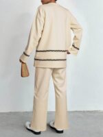 Compleu Tricotat cu Pantalon Marlina Crem - imagine 2