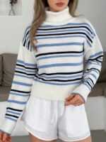 Pulover Tricotat Katalina Alb cu dungi - imagine 4