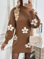 Rochie Scurta Tricotata Heidy Maro cu Print Floral Alb