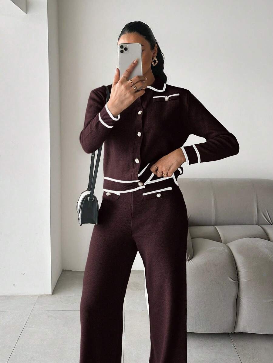 17 Compleu Tricotat cu Pantalon Cerasa Maro - imagine 1