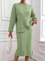 Compleu Tricotat cu Fusta Midi Daniella Vernil cu Strasuri - imagine 3