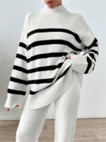 Compleu Tricotat cu Pantalon Karsten Alb cu Dungi Negre - imagine 3