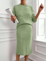 Compleu Tricotat cu Fusta Midi Daniella Vernil cu Strasuri