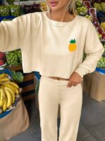 Compleu Tricotat cu Pantalon Missa Crem - imagine 3