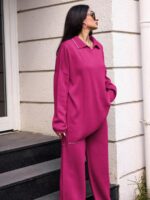 Compleu Tricotat cu Pantalon Joelle Roz - imagine 3