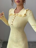 Rochie Scurta Tricotata Polina Galbena - imagine 3