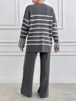 Compleu Tricotat cu Pantalon Lamia Gri cu Dungi Albe - imagine 2