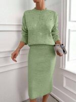 Compleu Tricotat cu Fusta Midi Daniella Vernil cu Strasuri - imagine 4