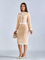 Compleu Tricotat cu Fusta Midi Solea Crem - imagine 3