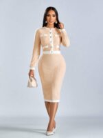 Compleu Tricotat cu Fusta Midi Solea Crem