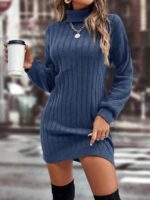 Rochie Scurta Tricotata Cenna Bleumarin - imagine 3