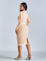 Compleu Tricotat cu Fusta Midi Solea Crem - imagine 2