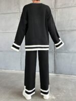 Compleu Tricotat cu Pantalon Rora Negru cu Dungi Albe - imagine 2