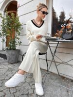 Compleu Tricotat cu Pantalon Lyra Crem - imagine 3