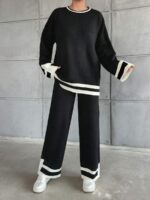 Compleu Tricotat cu Pantalon Rora Negru cu Dungi Albe - imagine 3