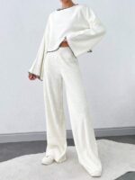 Compleu Tricotat cu Pantalon Emine Alb