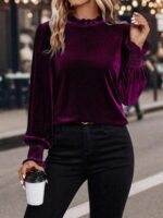 Bluza Dama Hindi Violet din Catifea - imagine 3