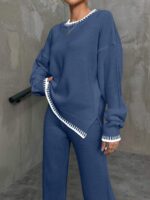 Compleu Tricotat cu Pantalon Ernesta Albastru - imagine 3