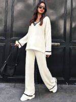 Compleu Tricotat cu Pantalon Nora Alb