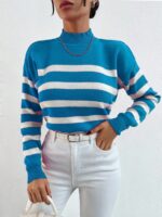 Pulover Tricotat Rosbrit Albastru cu Dungi Albe - imagine 3