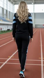 Trening format din bluza si pantalon Janike Negru cu Dungi Bleu - imagine 2