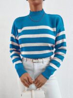 Pulover Tricotat Rosbrit Albastru cu Dungi Albe